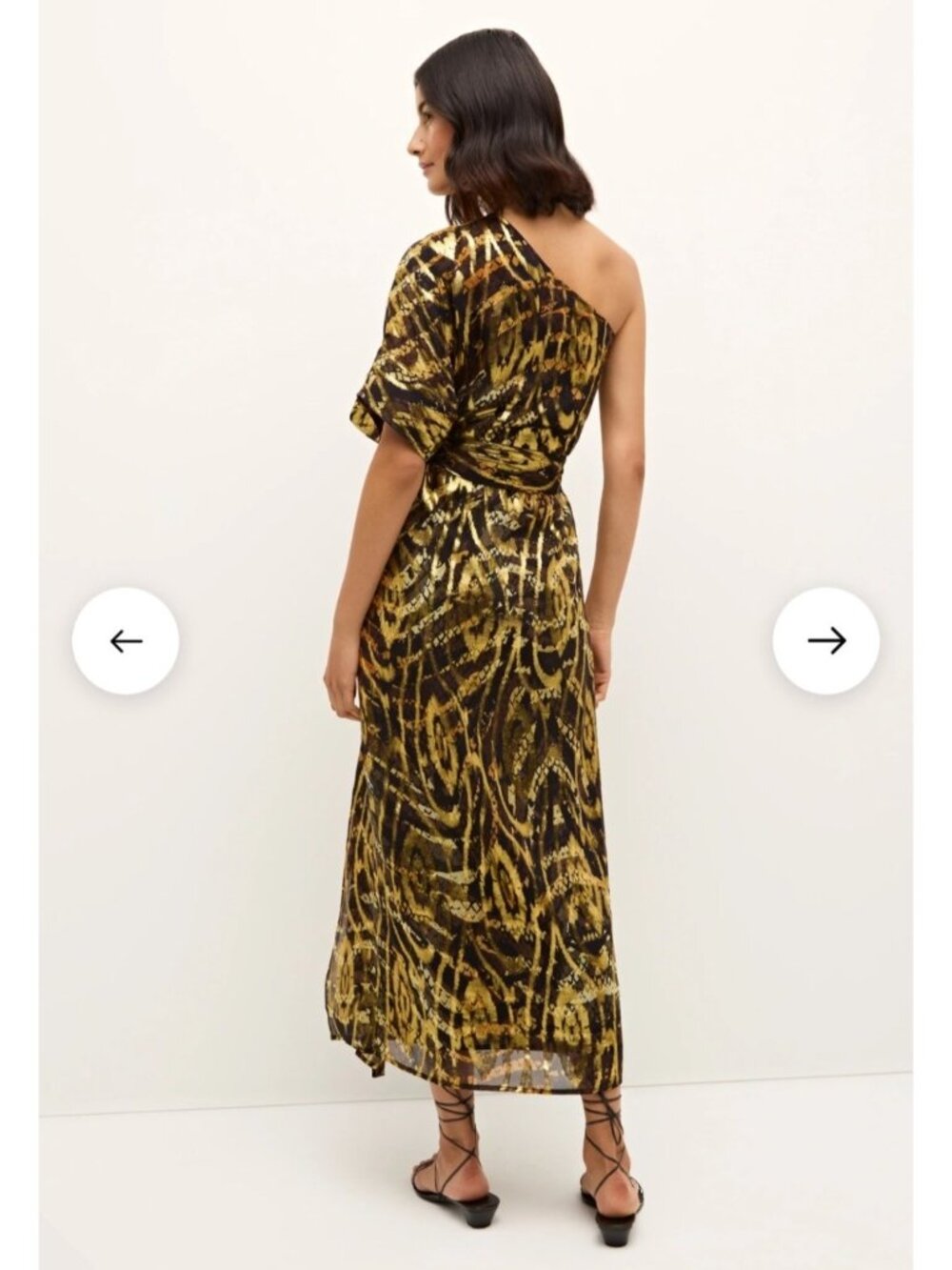 NEW $578 Marie Oliver Farrow Luxe Silk Metallic One-Shoulder Kaftan Maxi Dress - Picture 5 of 16